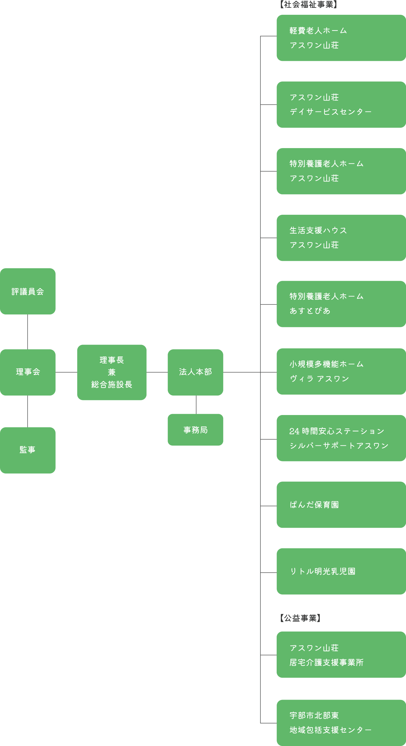 社会福祉法人アスワン山荘組織図